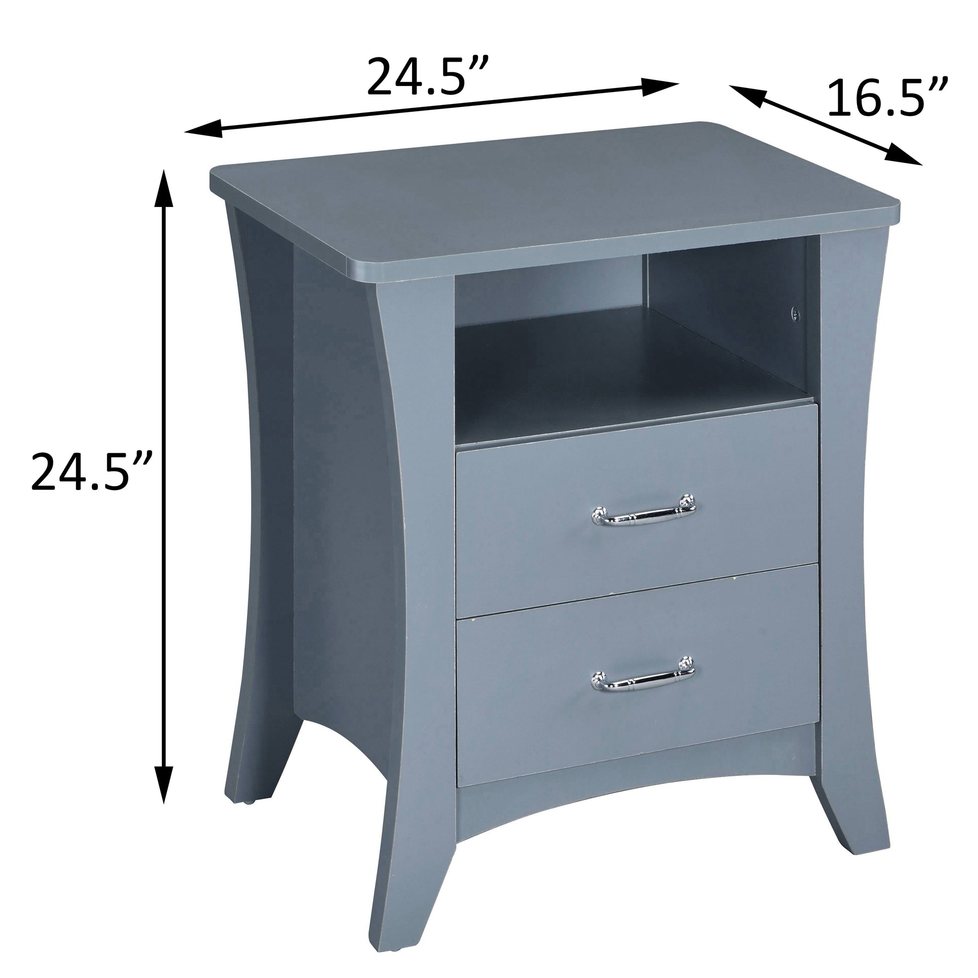 Grey Nightstand With 2 Drawers And Open Shelving Grey Gray 2 Drawers Bedroom Rectangle Drawers Wood