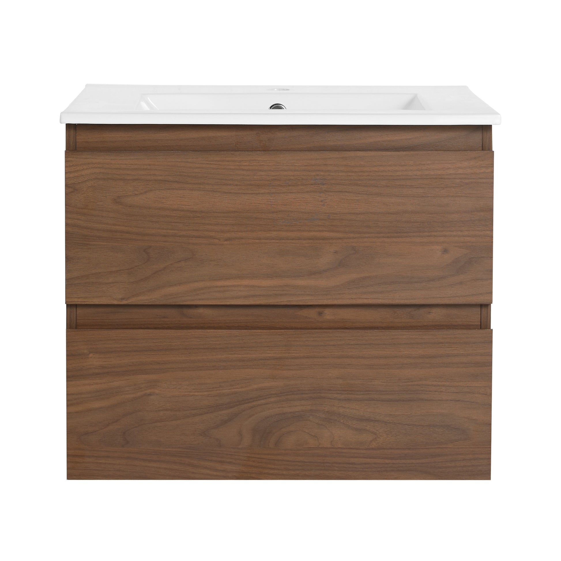 24" Wall Mounted Bathroom Vanity With Ceramic Sink, 2 Soft Close Drawers, Kd Package 2 Brown Oak Bathroom Wall Mounted Modern Plywood