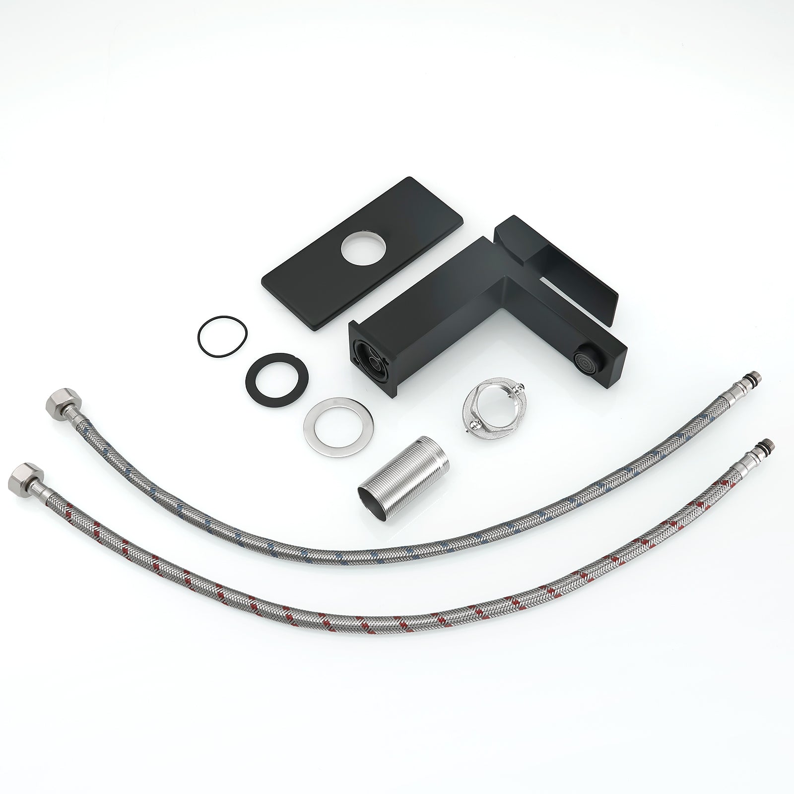 Sink Faucet With Deck Plate Waterfall Black With Pop Up Drain And Supply Lines Bathroom Faucets For Sink 1 Hole One Handle Faucets Vanity Bath Mixer Tap Bathroom Joystick Geometric One Black Side Sprayer Deck Mounted Cartridge Valve Single Hole Faucets