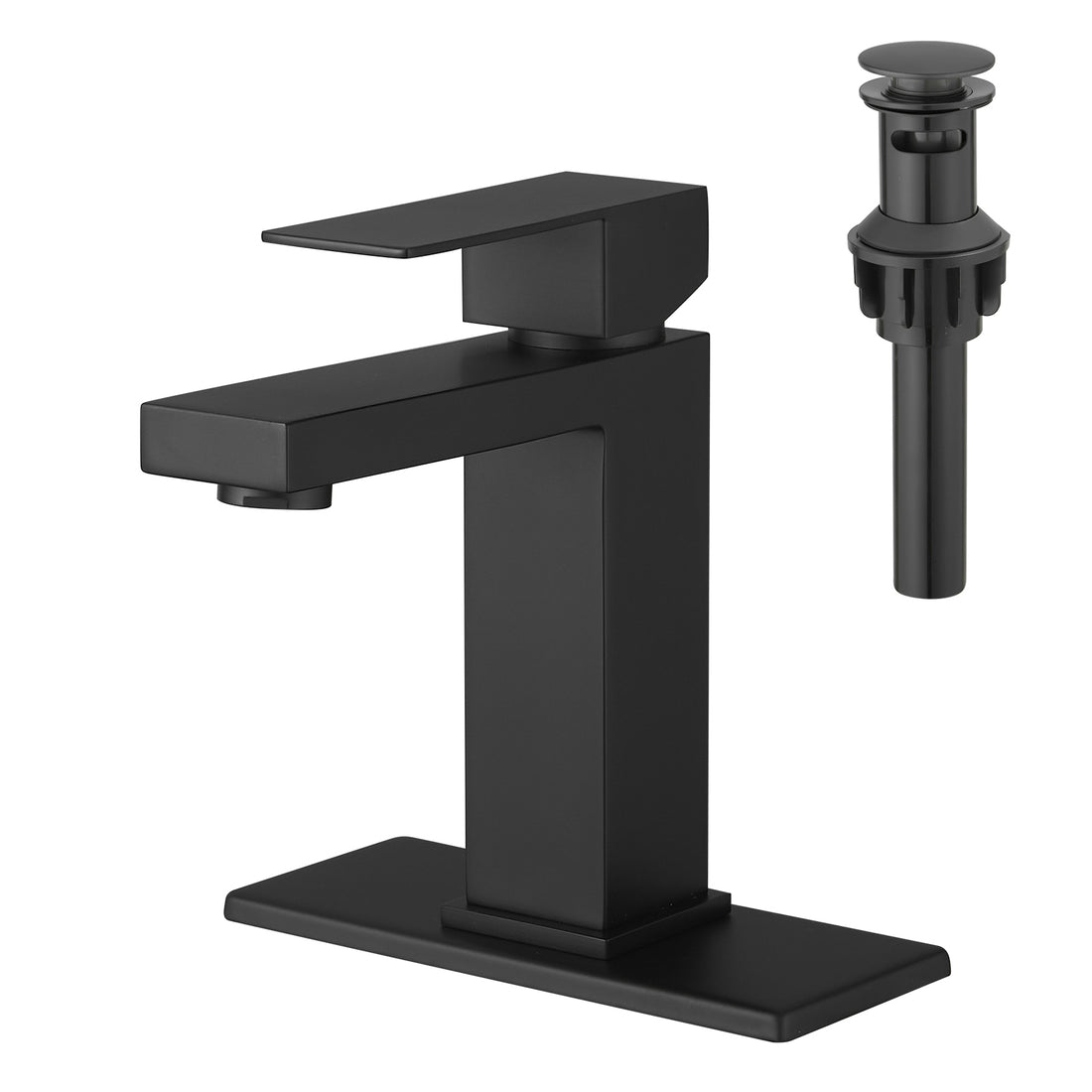 Sink Faucet With Deck Plate Waterfall Black With Pop Up Drain And Supply Lines Bathroom Faucets For Sink 1 Hole One Handle Faucets Vanity Bath Mixer Tap Bathroom Joystick Geometric One Black Side Sprayer Deck Mounted Cartridge Valve Single Hole Faucets