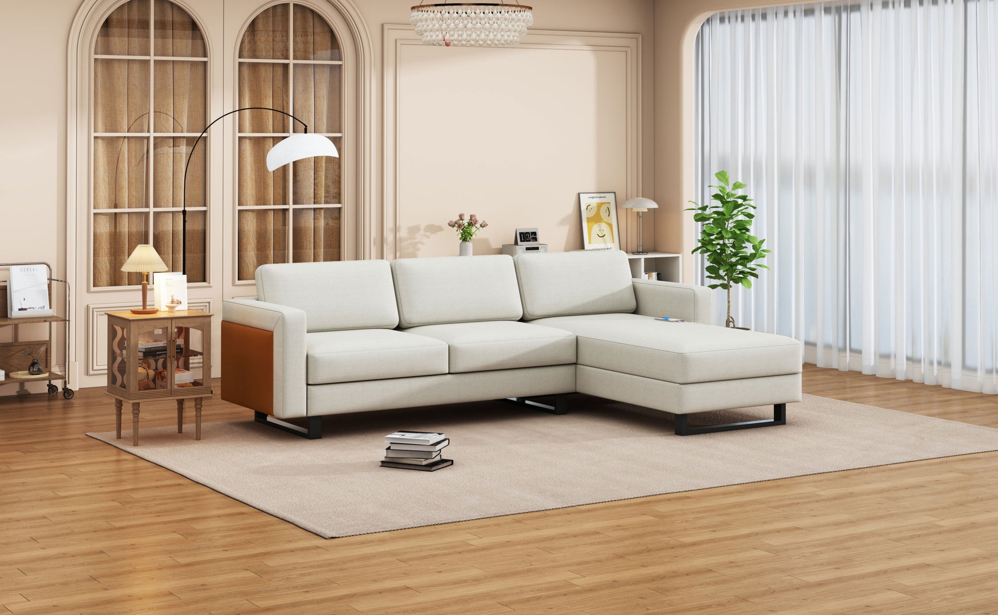 Sofa The Best Choice Products Upholstered Sectional Sofa For Families, Apartments, Dormitories, Award Rooms, Compact Space With Chaise Longue, 3 Seats, L Shaped Design, Off White Cream White Linen Dining Room Medium Soft Metal & Wood 3 Seat