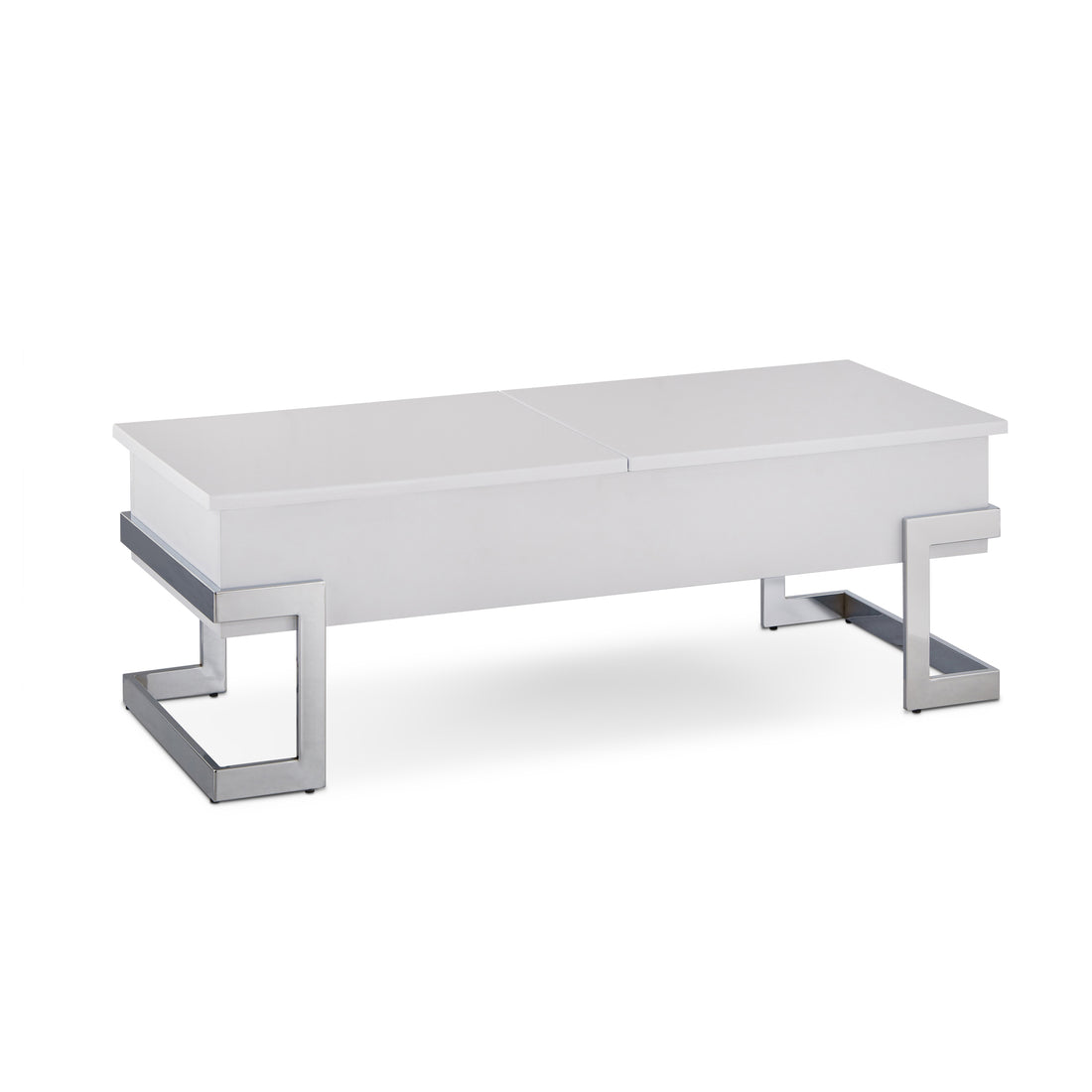 White High Gloss And Chrome Coffee Table With Lift Top White Silver White Primary Living Space Modern Rectangular Wood Metal Sled