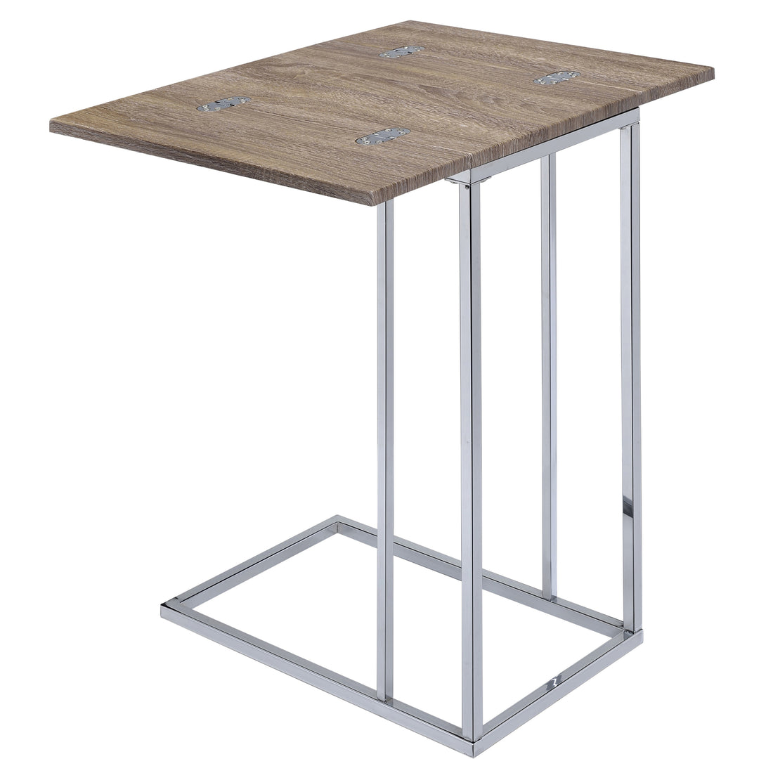 Weathered Oak And Chrome Side Table Oak Silver Primary Living Space Industrial Rectangular Wood Metal Sled