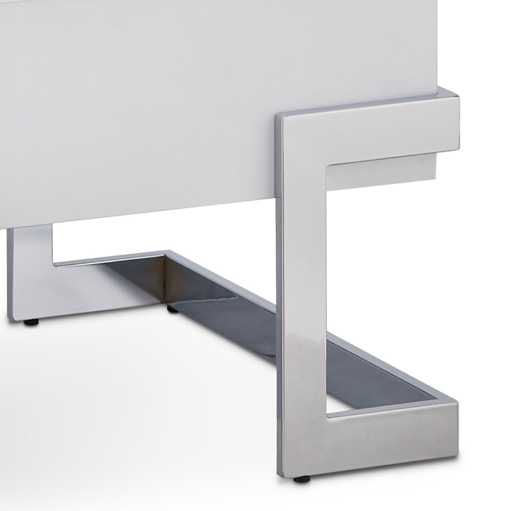 White High Gloss And Chrome Coffee Table With Lift Top White Silver White Primary Living Space Modern Rectangular Wood Metal Sled