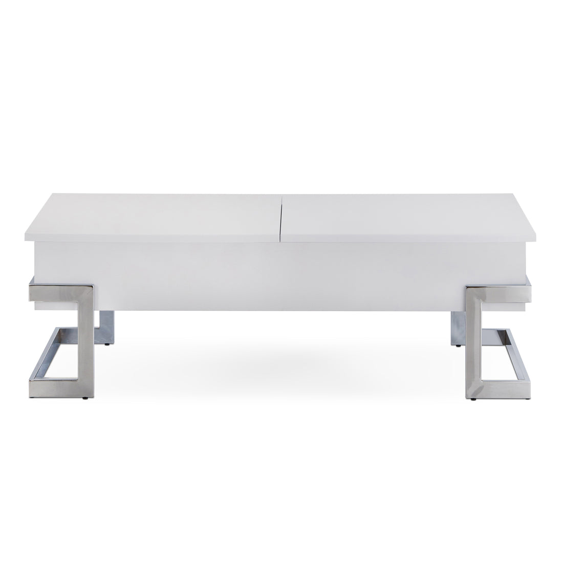 White High Gloss And Chrome Coffee Table With Lift Top White Silver White Primary Living Space Modern Rectangular Wood Metal Sled