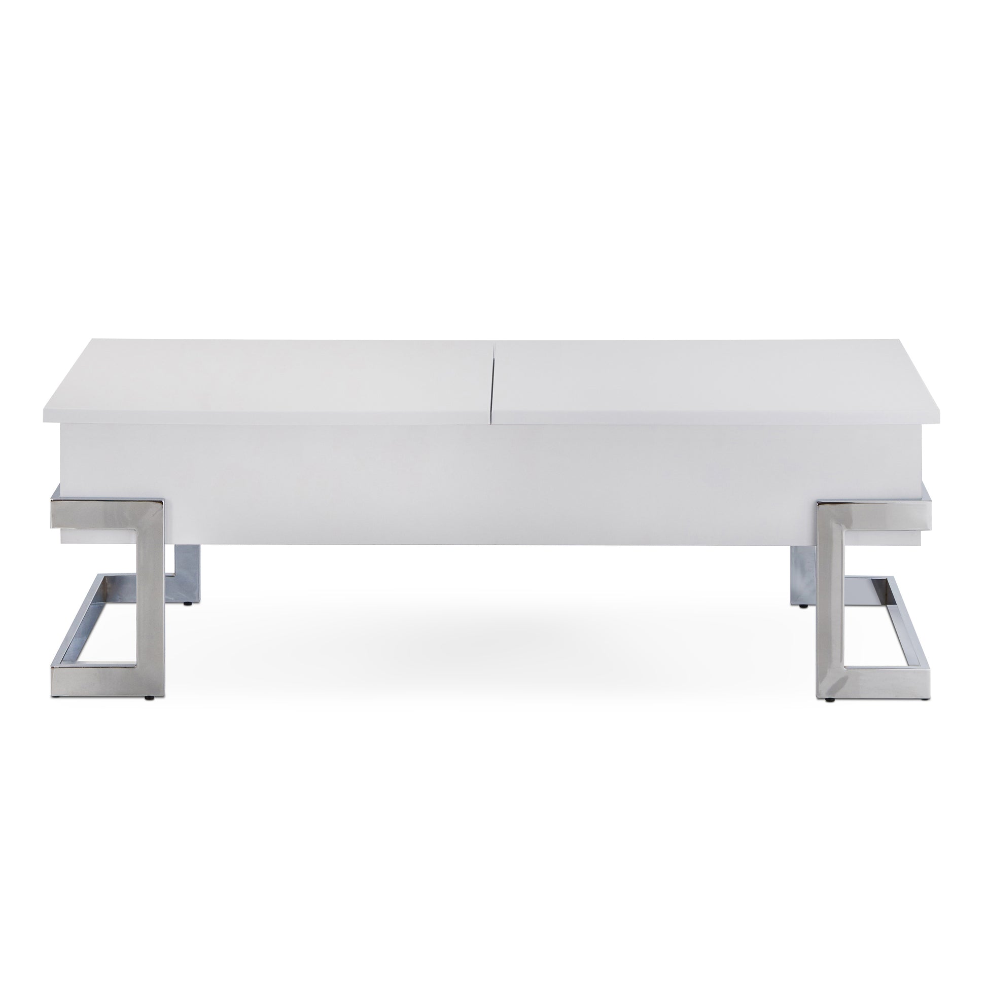 White High Gloss And Chrome Coffee Table With Lift Top White Silver White Primary Living Space Modern Rectangular Wood Metal Sled