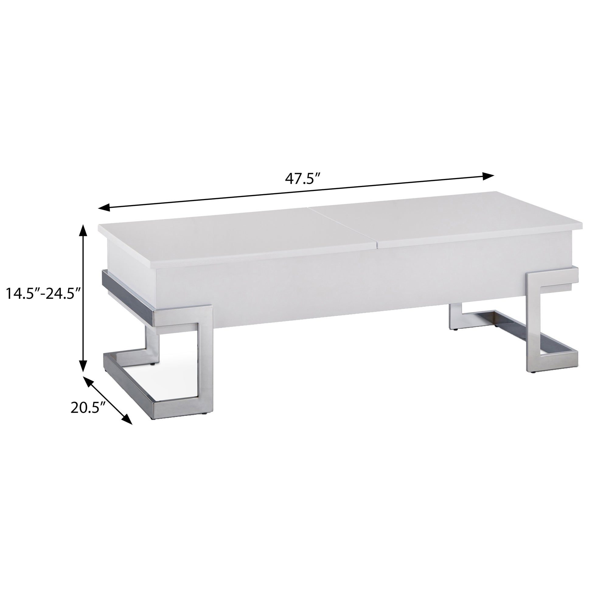 White High Gloss And Chrome Coffee Table With Lift Top White Silver White Primary Living Space Modern Rectangular Wood Metal Sled