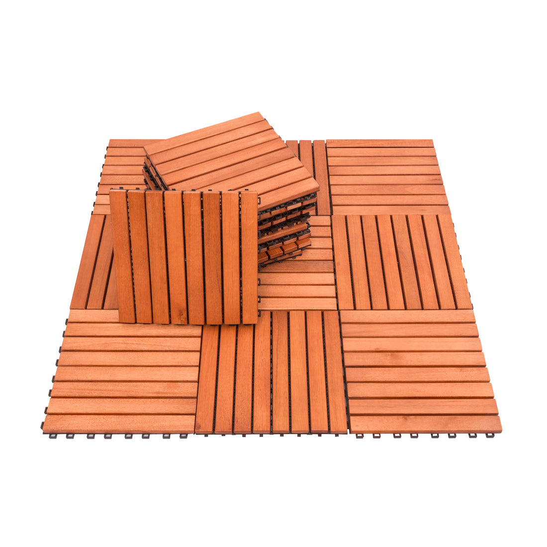 Kaia 8 Slat Reddish Brown Wood Interlocking Deck Tile Set Of 10 Tiles Natural Wood Wood Eucalyptus