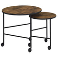 Vintage Oak And Black 2 Pieces Nesting Tables Brown Black Primary Living Space Contemporary Round Wood