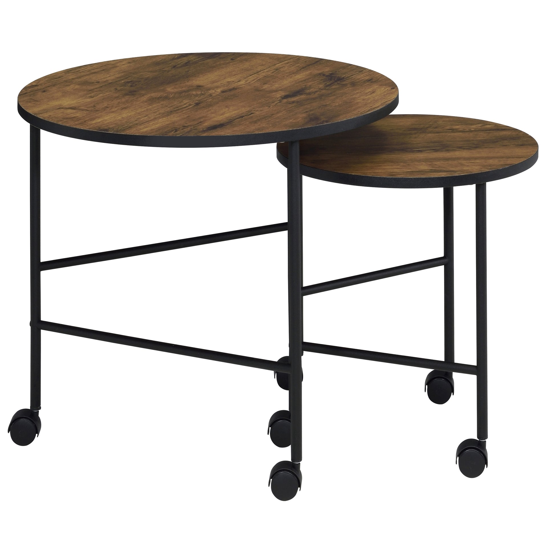 Vintage Oak And Black 2 Pieces Nesting Tables Brown Black Primary Living Space Contemporary Round Wood