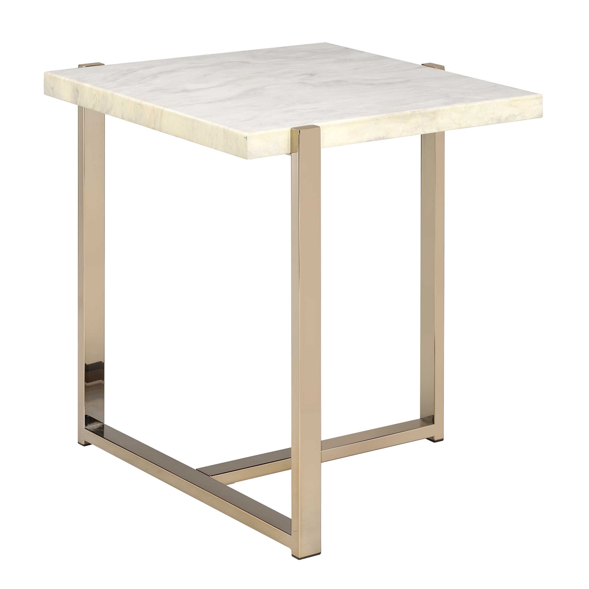 White And Champagne Rectangular End Table White Gold Primary Living Space Contemporary Rectangular Wood Metal Sled