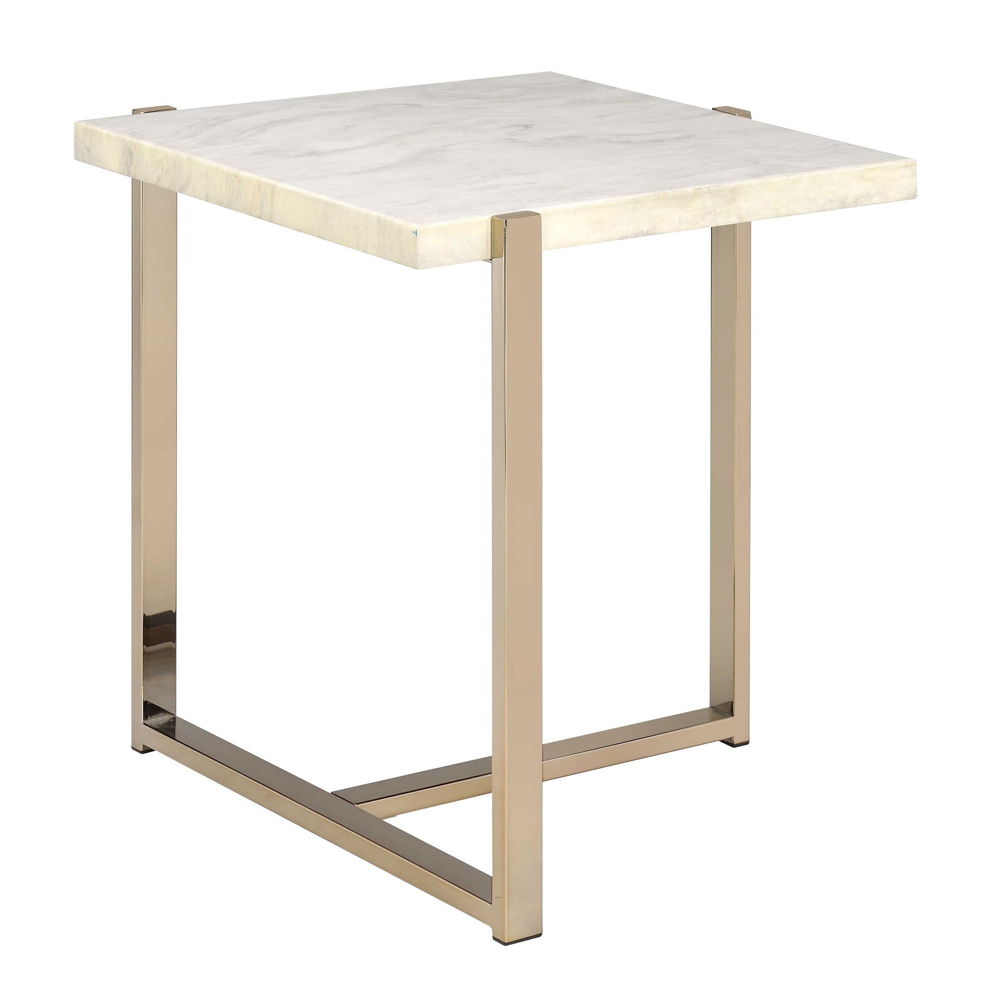 White And Champagne Rectangular End Table White Gold Primary Living Space Contemporary Rectangular Wood Metal Sled