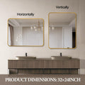Gold 24X36 Inch Metal Rectangle Barhroom Mirror Gold Classic Mdf Glass Aluminium