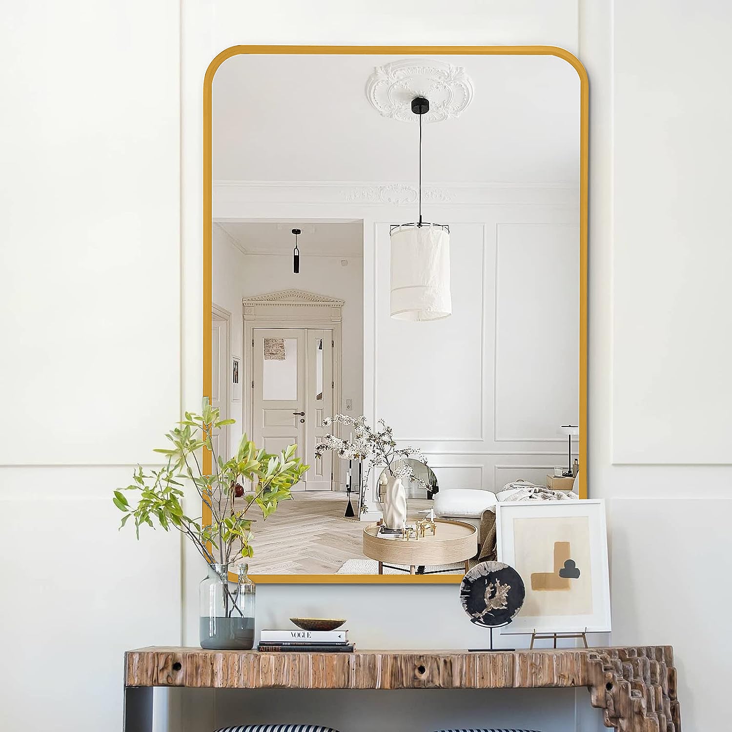 Gold 22 "X30" Rectangular Bathroom Wall Mirror Gold Classic Mdf Glass Aluminium Alloy