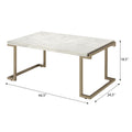 White And Champagne Sled Base Coffee Table White Gold Primary Living Space Contemporary Rectangular Wood Metal Sled