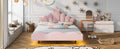 Full Size Crown Shaped Princess Bed, Soft Pu Leather Padding, Adjustable Led Ambient Light Strip, Pink Box Spring Not Required Full Pink Wood Bedroom Upholstered