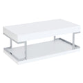 White High Gloss And Chrome Coffee Table With Bottom Shelf White Silver Primary Living Space Modern Shelves Rectangular Wood Metal Sled