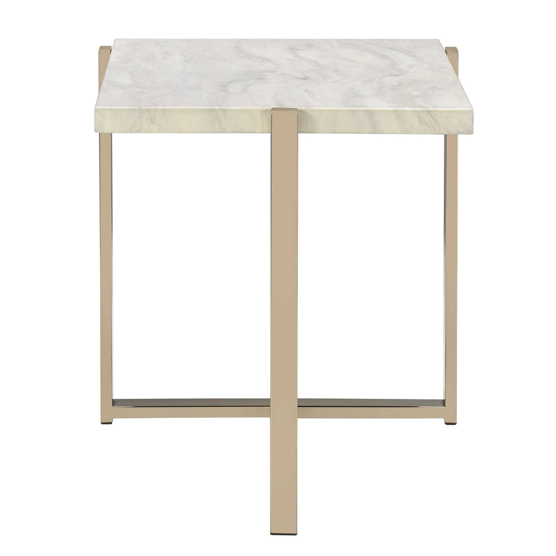 White And Champagne Rectangular End Table White Gold Primary Living Space Contemporary Rectangular Wood Metal Sled