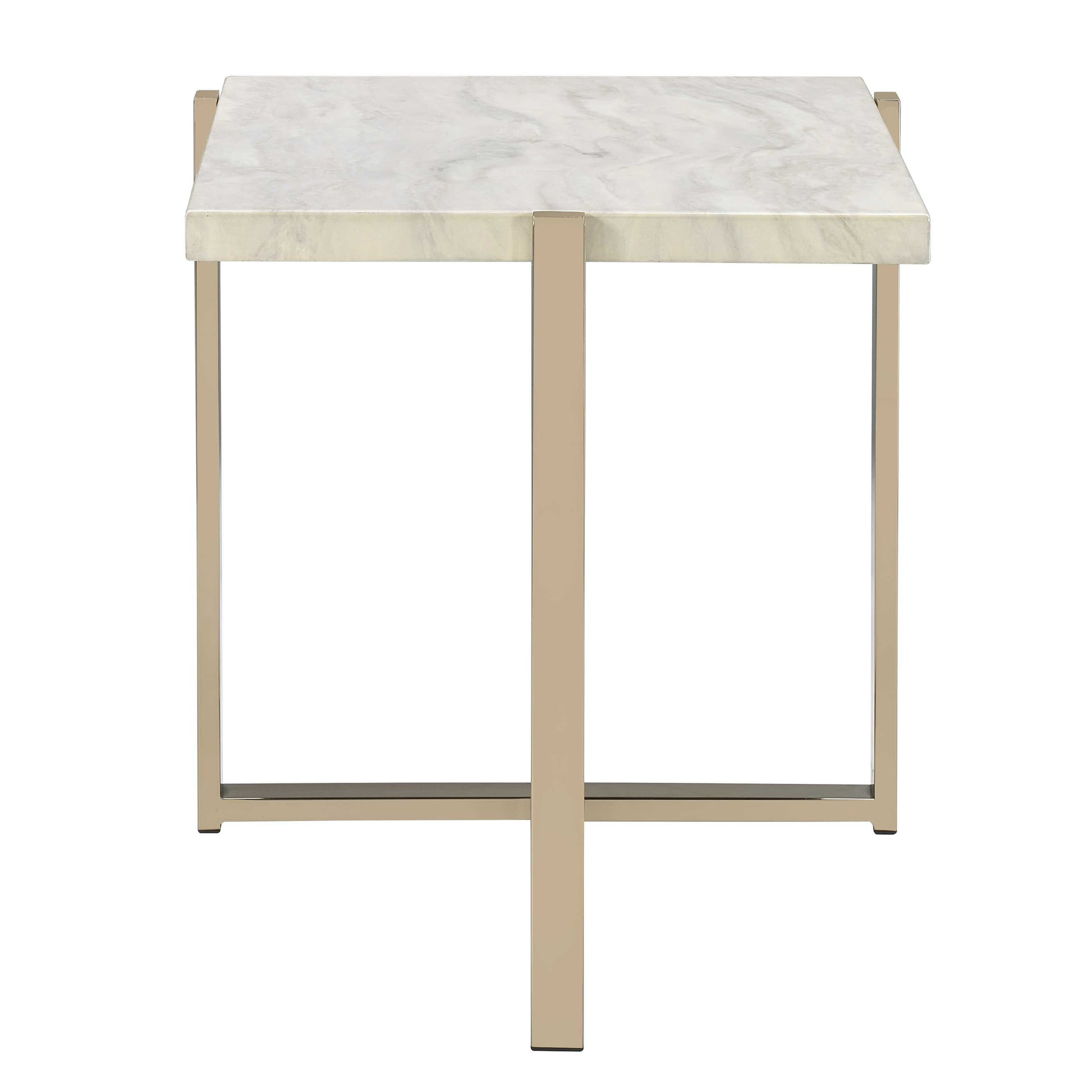 White And Champagne Rectangular End Table White Gold Primary Living Space Contemporary Rectangular Wood Metal Sled