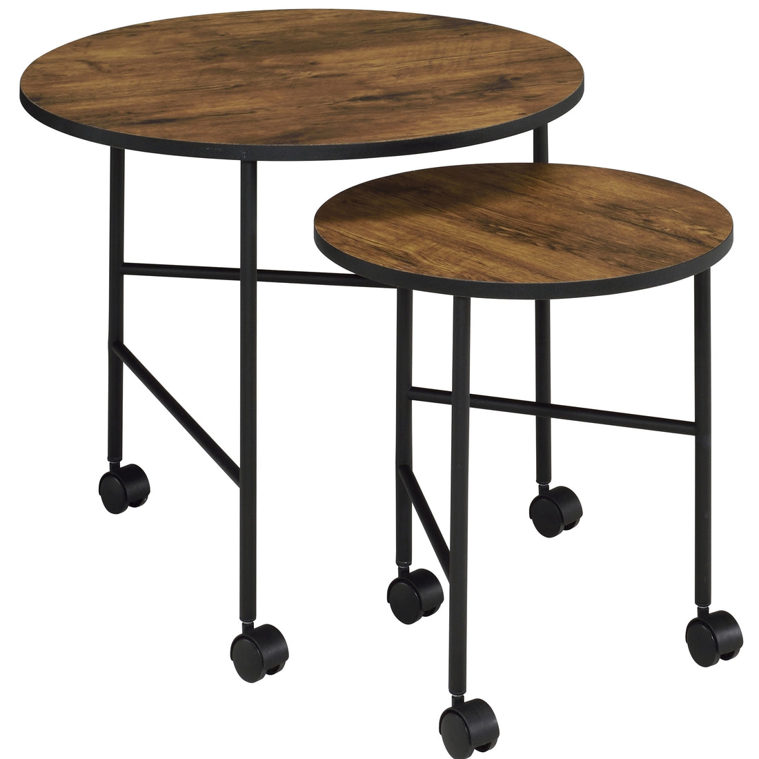 Vintage Oak And Black 2 Pieces Nesting Tables Brown Black Primary Living Space Contemporary Round Wood