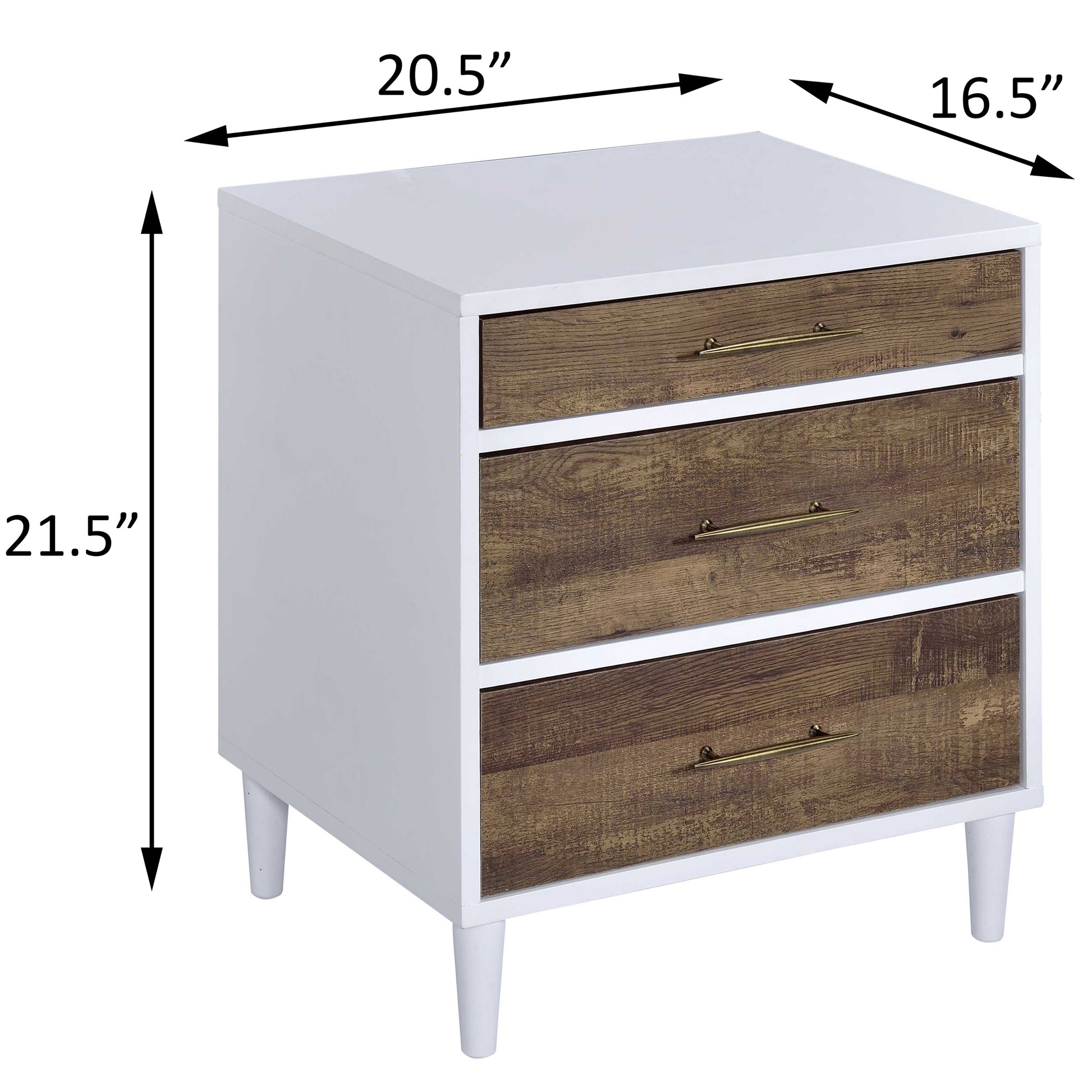 White And Weathered Oak 3 Drawer Accent Table Brown White Primary Living Space Contemporary Drawers Rectangular Wood Metal