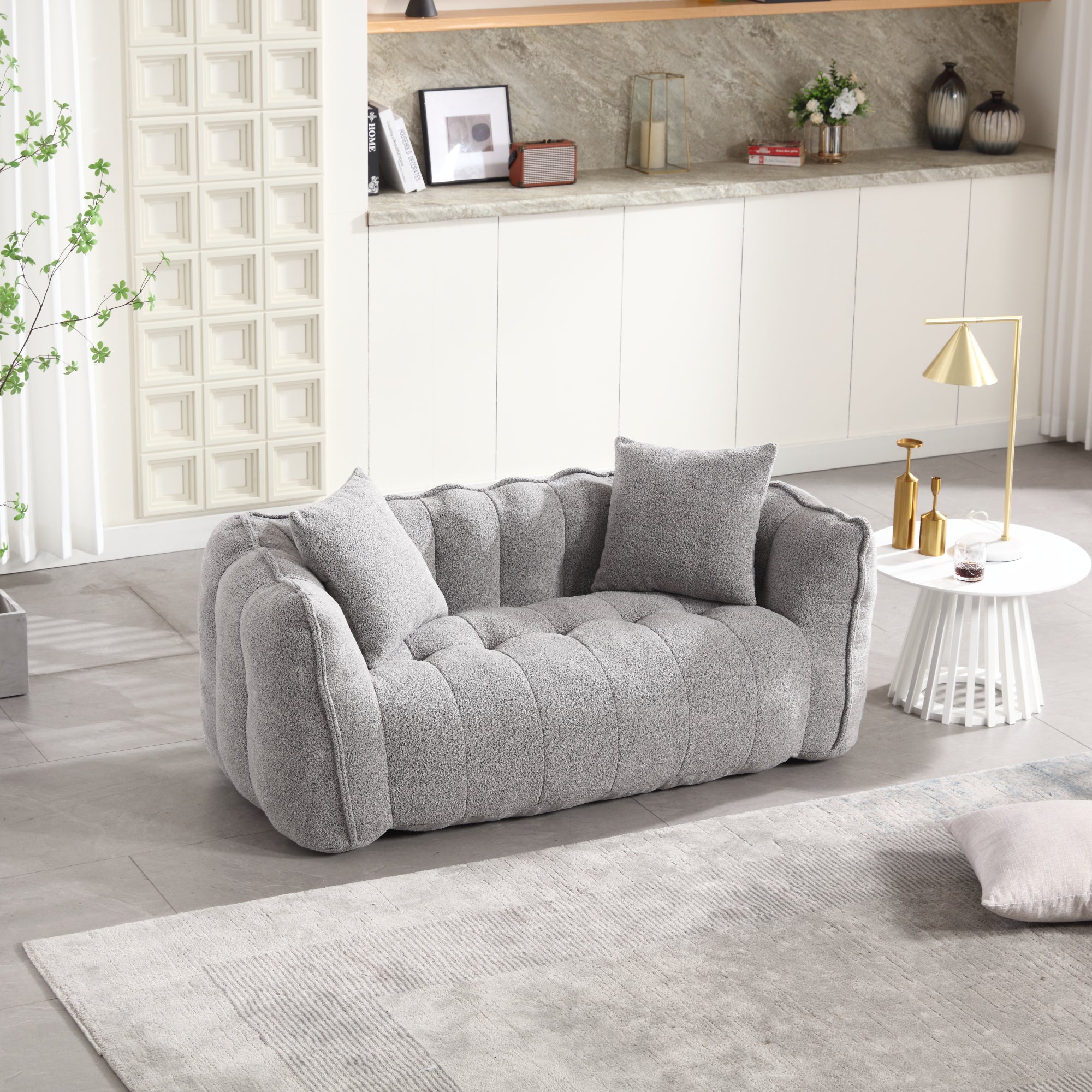 Soft Beanbag Chair With High Resilience Foam Core For Two People. The Comfortable Square Recliner Sofa Is Ideal For Family Members And Friends Engaged In Games, Reading, Watching Tv Grey Chenille