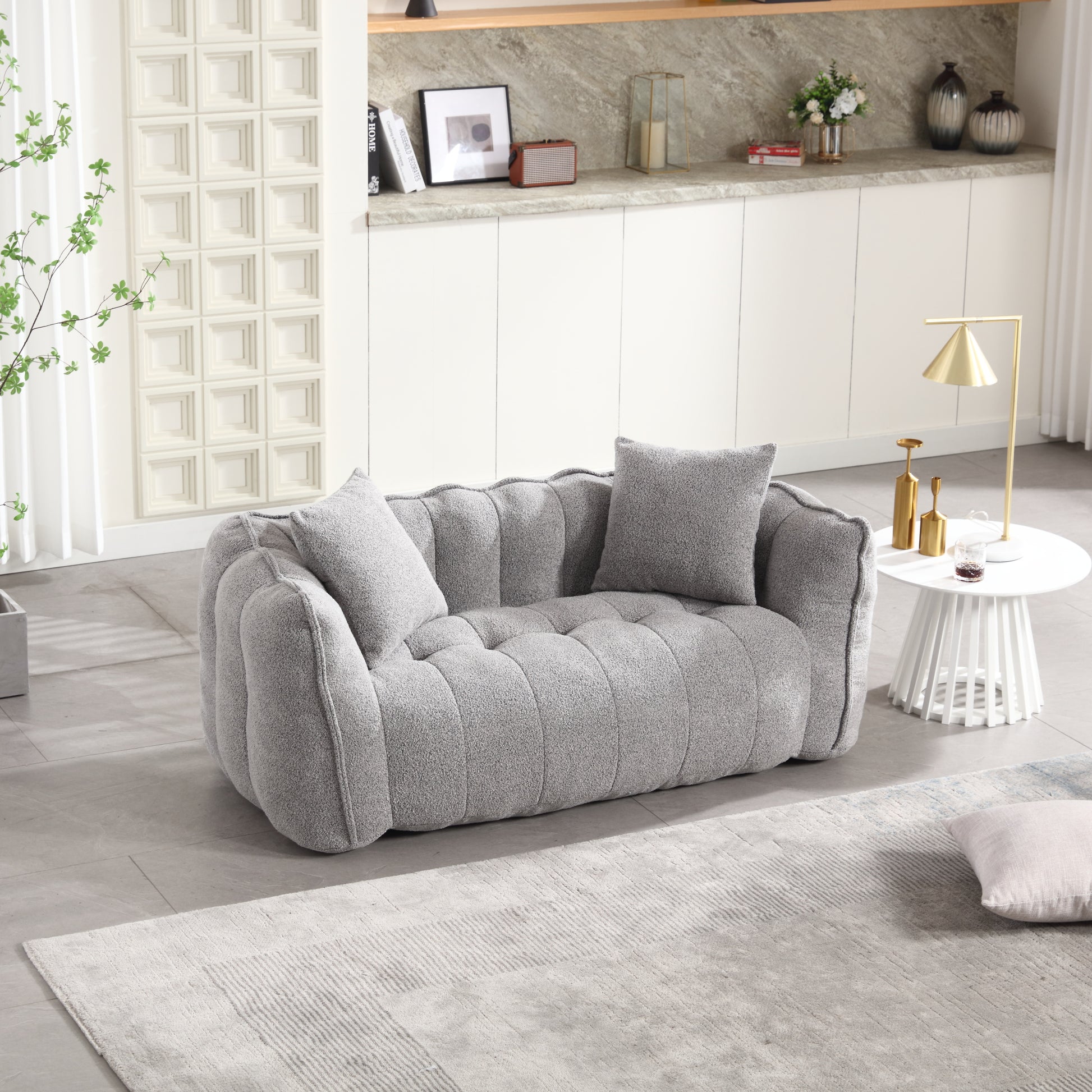 Soft Beanbag Chair With High Resilience Foam Core For Two People. The Comfortable Square Recliner Sofa Is Ideal For Family Members And Friends Engaged In Games, Reading, Watching Tv Grey Chenille