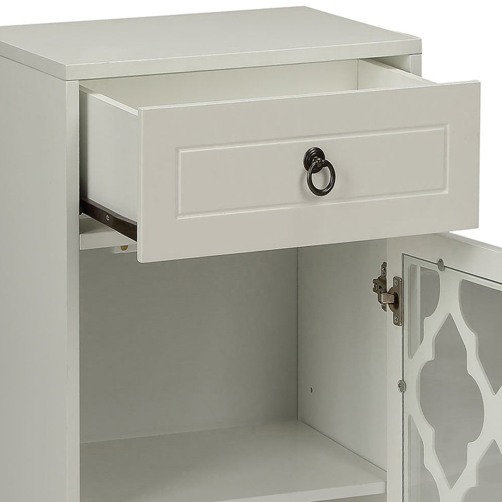 White Side Table With Drawer And Door White White Primary Living Space Drawers Rectangular Wood Glass