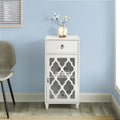 White Side Table With Drawer And Door White White Primary Living Space Drawers Rectangular Wood Glass