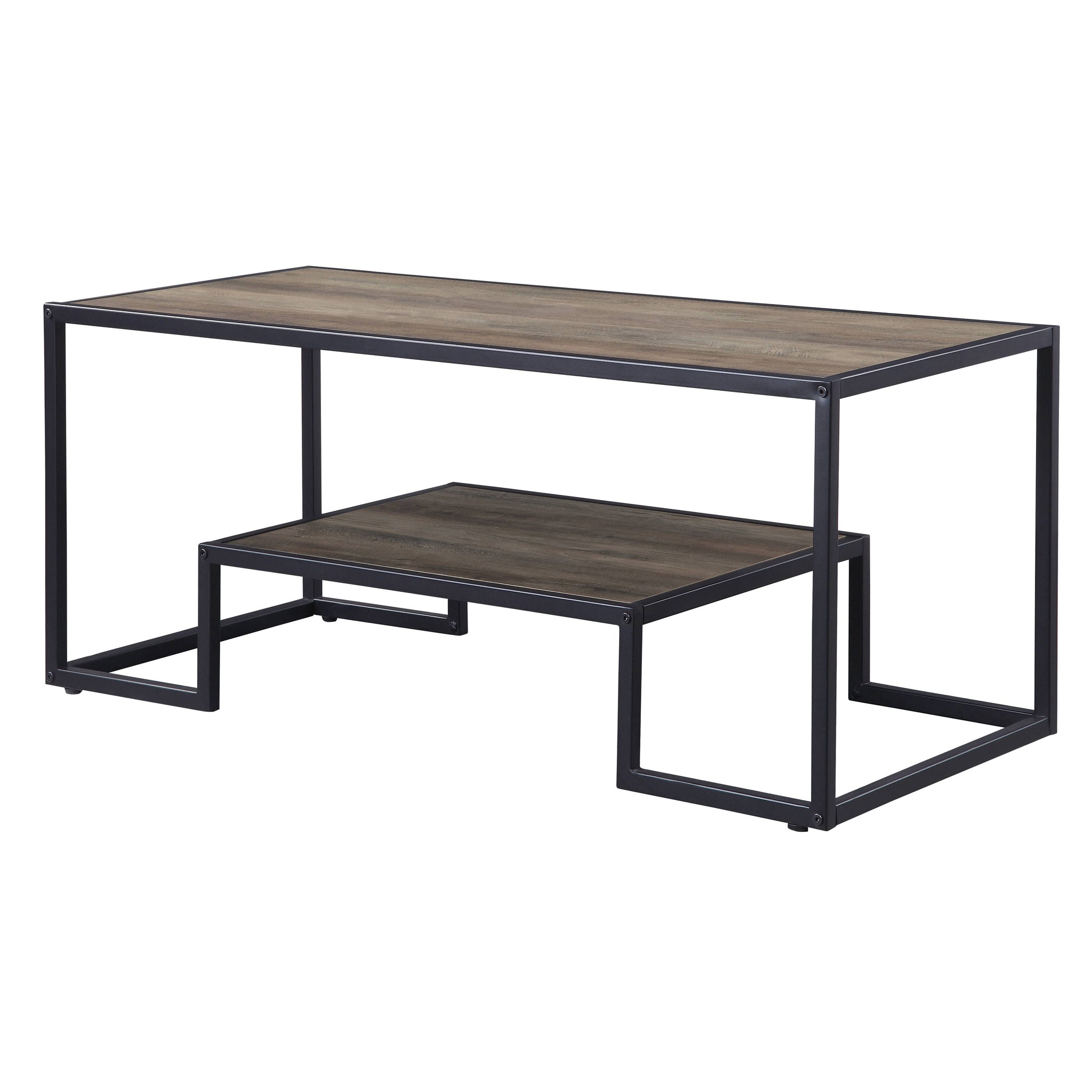 Rustic Oak And Black Coffee Table With Shelf Black Brown Primary Living Space Industrial Shelves Rectangular Wood Metal Sled