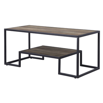 Rustic Oak And Black Coffee Table With Shelf Black Brown Primary Living Space Industrial Shelves Rectangular Wood Metal Sled
