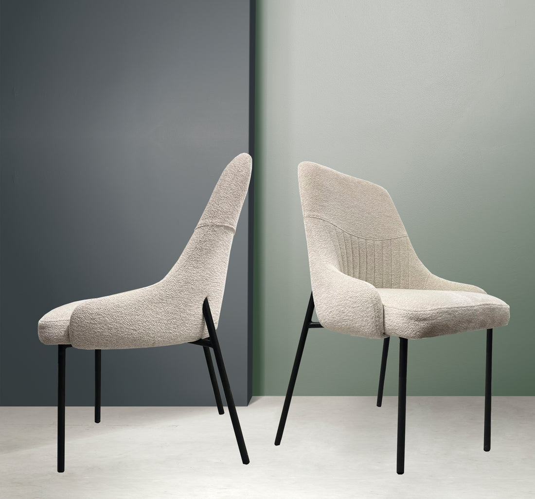 Upholstery Boucle Fabric Dining Side Chair Set Of 2, Beige Solid Dining Room Wing Back Set Of 2 Metal Beige Powder Coated Foam Spot Clean Square Mid Century Modern,Minimalist,Modern Dining Chairs Foam Boucle