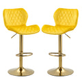Yellow Velvet Adjustable Swivel Bar Stools Set Of 2 Modern Counter Height Barstools With Golden Color Base Yellow Primary Living Space Modern Bar Stools Foam Velvet