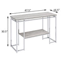 Natural Oak And Chrome Sofa Table Grey Silver Primary Living Space Contemporary Shelves Rectangular Wood Metal Sled