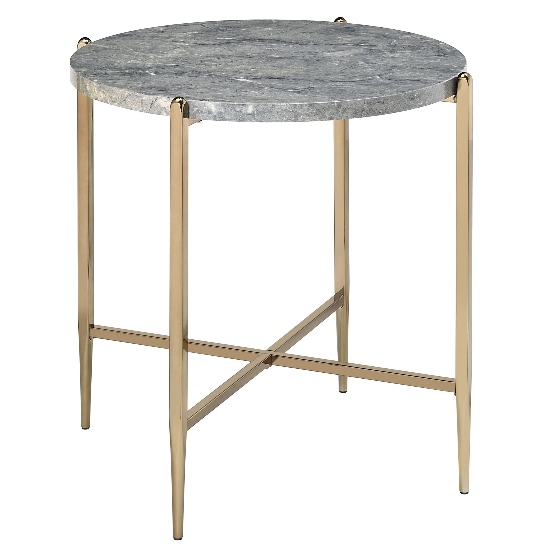 Grey And Champagne Round End Table Grey Gold Primary Living Space Modern Round Wood Metal