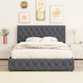 Queen Size Upholstered Platform Bed Frame With 4 Storage Drawers, Adjustable Linen Headboard, Wooden Slats Support, No Box Spring Needed, Easy Assembly,Grey Box Spring Not Required Queen Grey Wood Bedroom American Design Bed Frame Linen Linen