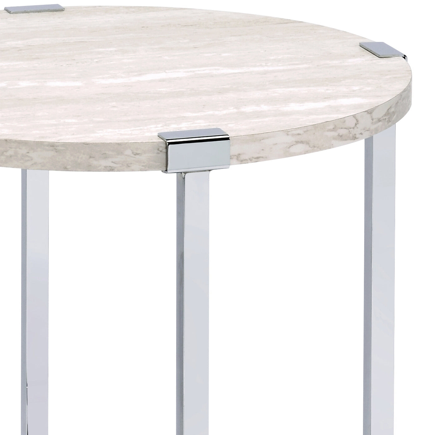 White Oak And Chrome End Table With X Shape Base White Silver White Primary Living Space Modern Round Wood Metal