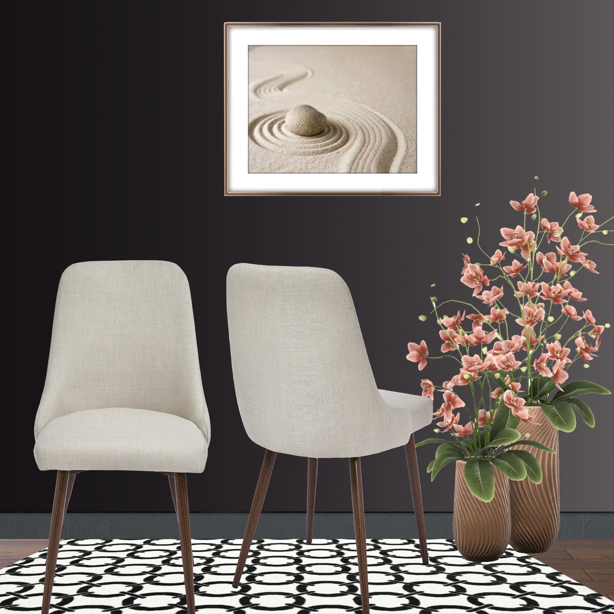 Oslo Modern Upholstery Side Dining Chair Set Of 2, Beige Beige Dining Room Foam Spot Clean Mid Century Modern,Modern Dining Chairs Wing Back Set Of 2 Foam Fabric Metal