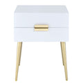White And Gold Side Table With 2 Drawer White Gold White Primary Living Space Mid Century Modern Drawers Square Wood Metal
