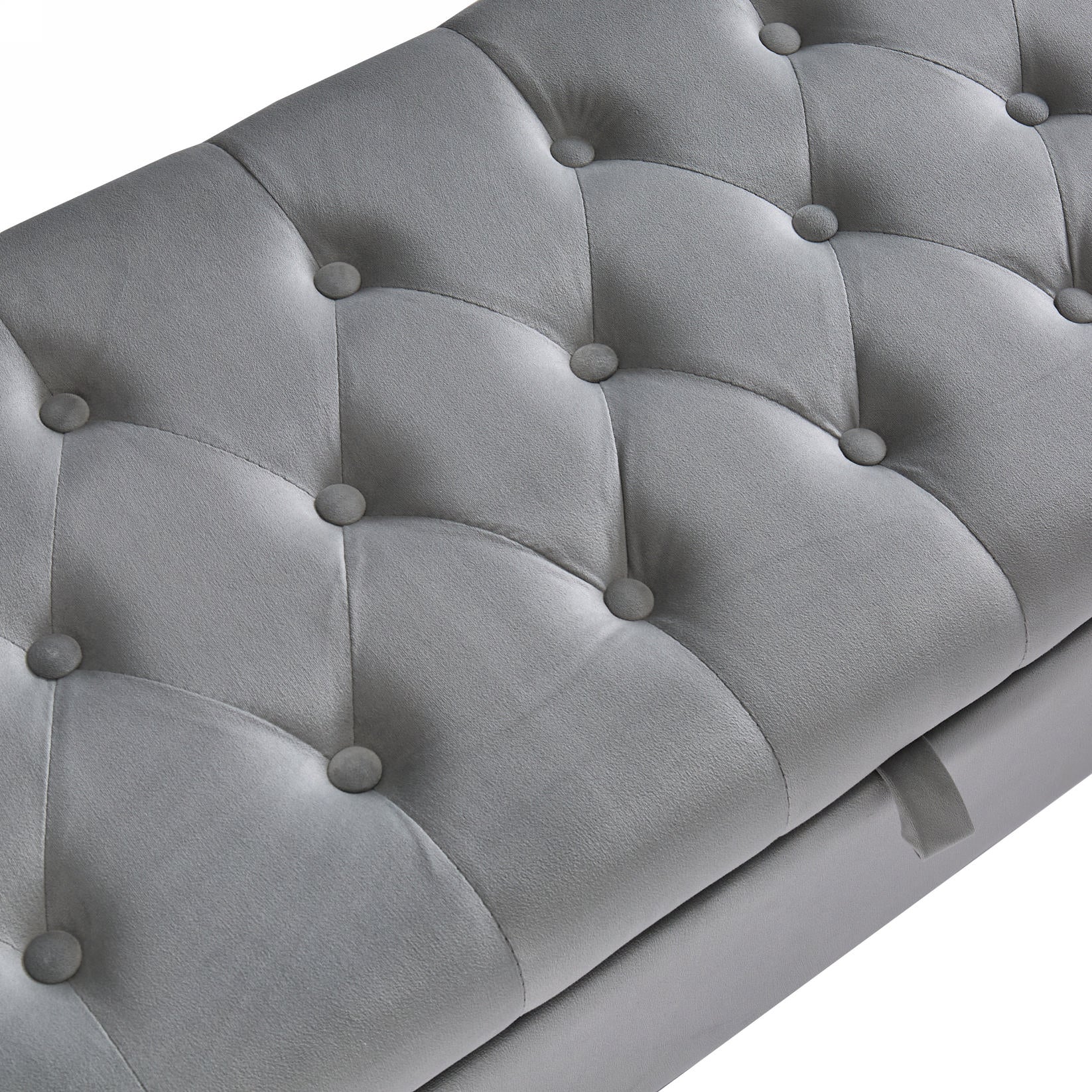 Fashion Light Grey Velvet Fabric Upholstered Large Storage Rectangular Bench For Entryway Bench,Bedroom End Of Bed Bench.Foot Of The Bed,Bench For Sofa For Living Room. Gold Feet Stainless Steel Gray Fabric