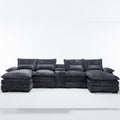 U Shape Sofa Gray Solid Wood 4 Seat