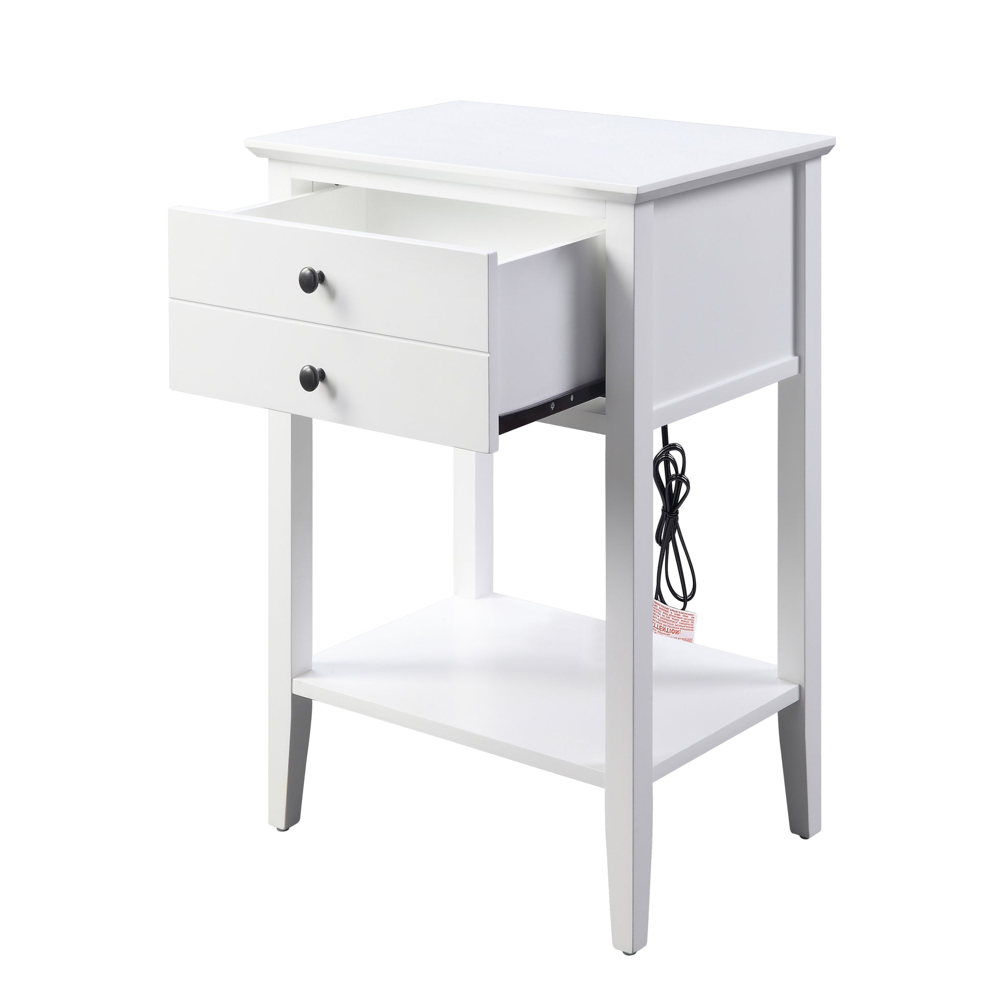 White Side Table With 1 Drawer And Bottom Shelf White White Primary Living Space Transitional Pine Drawers Rectangular Wood