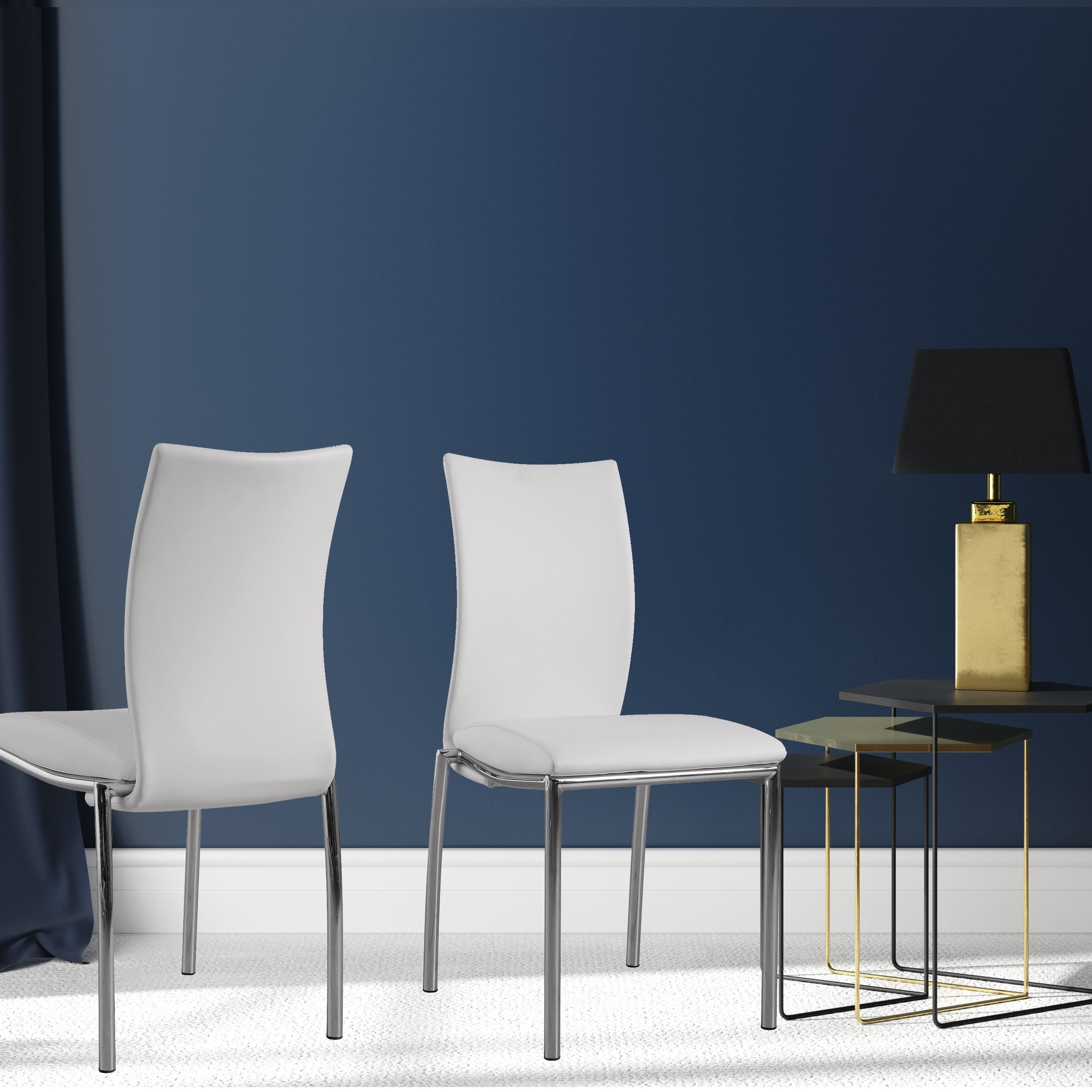 Contempory Modern Faux Leatheratte Side Chair In White, Set Of 4 Polyurethane White Dining Room Polished Wipe Clean Square Contemporary,Modern Dining Chairs Solid Back Set Of 4 Or More Foam Faux Leather