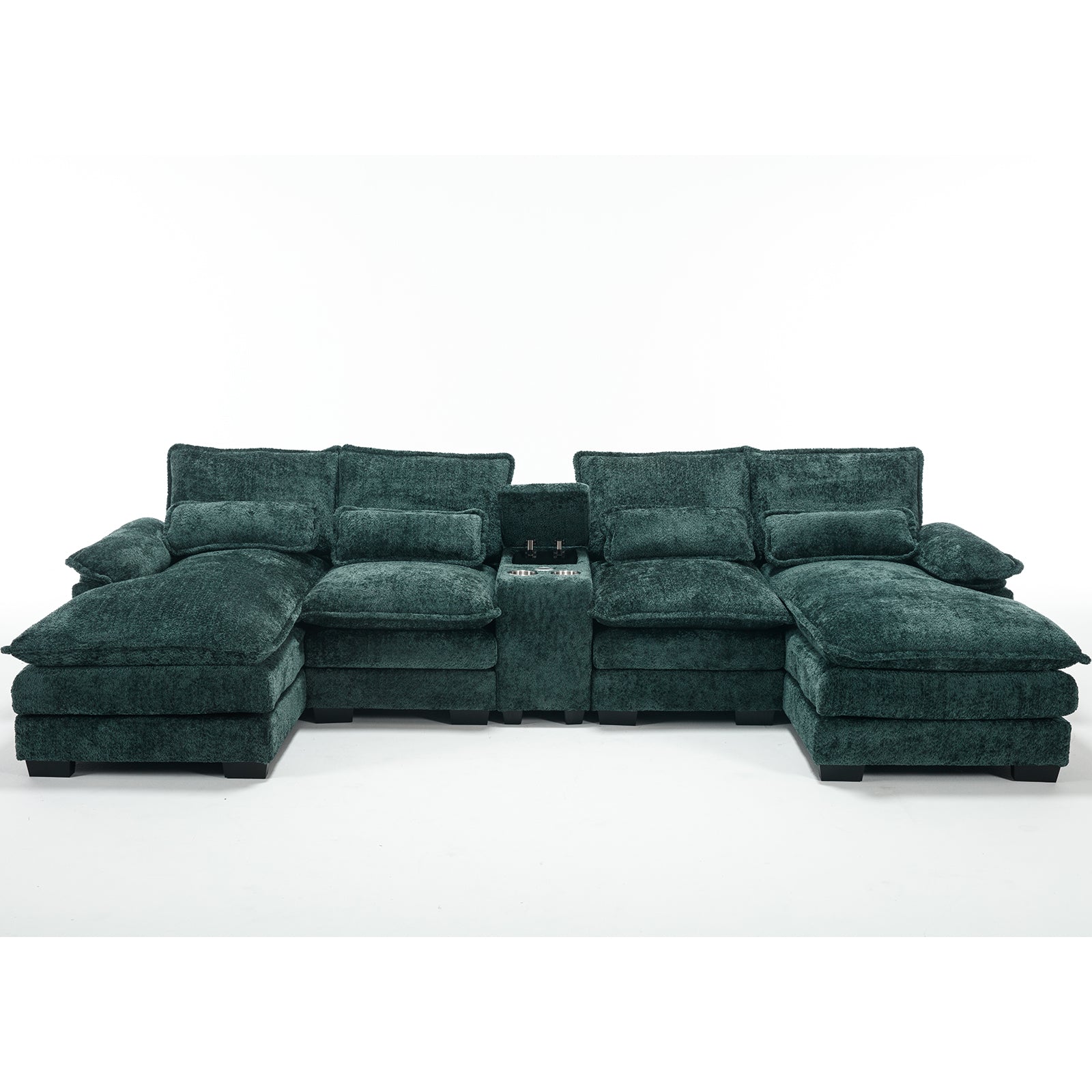 U Shaped Sofa Couch With Console Green Green Chenille 4 Seat