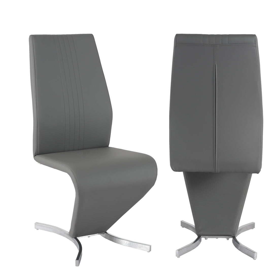 Modern Contemporary Upholstery Pu Z Shape Chair In Gray Set Of 2 Solid Dining Room Solid Back Set Of 2 Polyurethane Dark Grey Polished Foam Spot Clean Square Contemporary,Modern Dining Chairs Foam Faux Leather