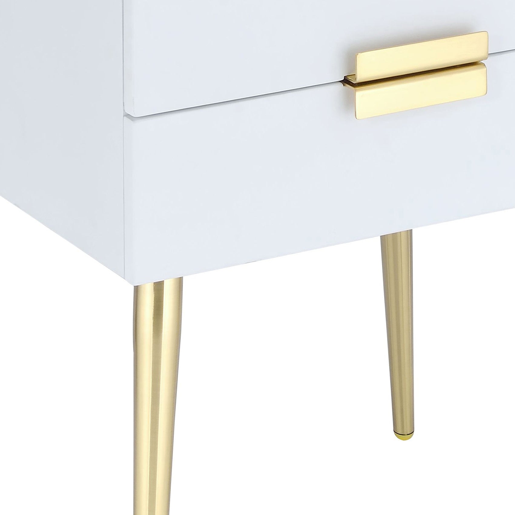 White And Gold Side Table With 2 Drawer White Gold White Primary Living Space Mid Century Modern Drawers Square Wood Metal