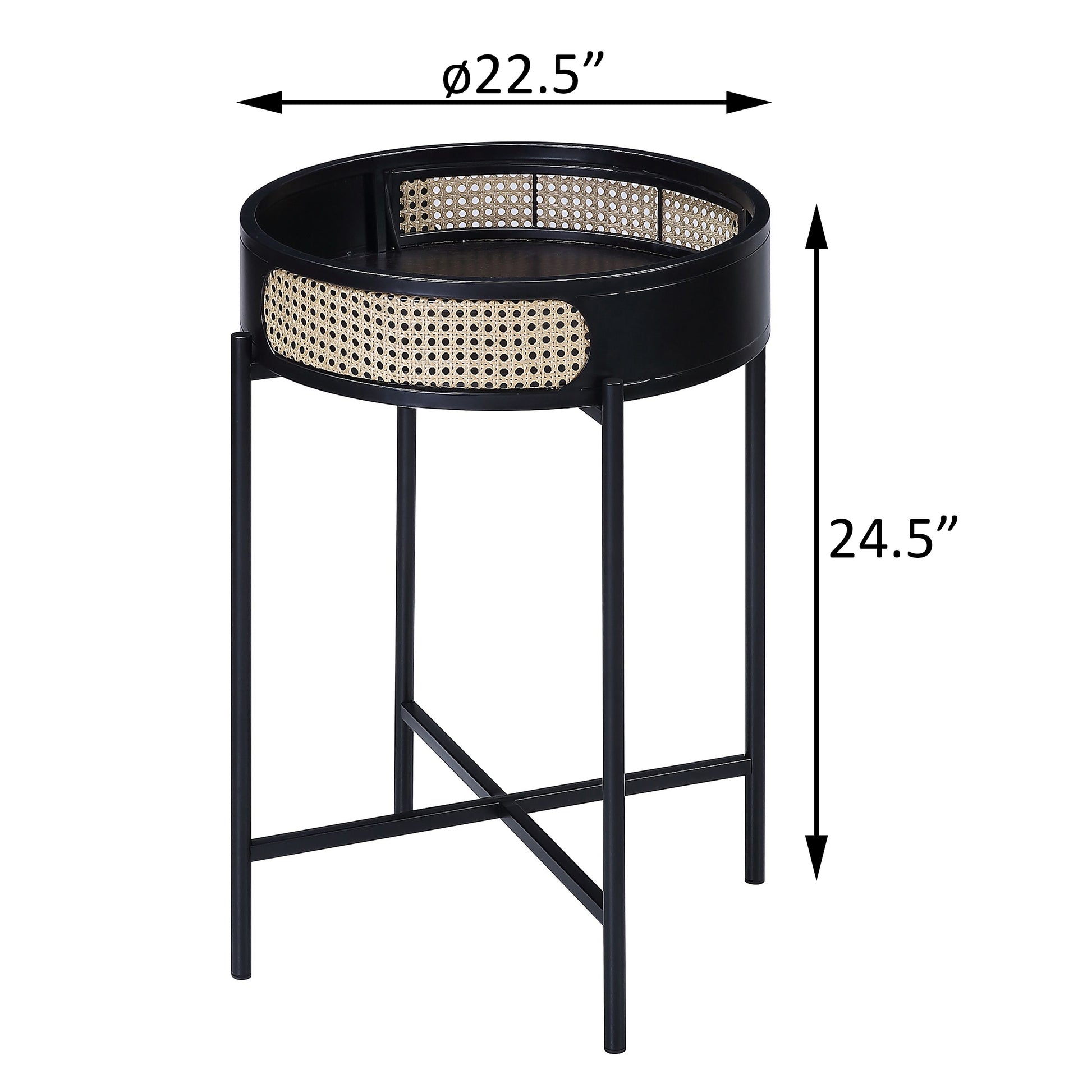 Black End Table With Tray Top Black Primary Living Space Modern Round Wood Metal