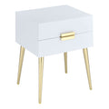 White And Gold Side Table With 2 Drawer White Gold White Primary Living Space Mid Century Modern Drawers Square Wood Metal