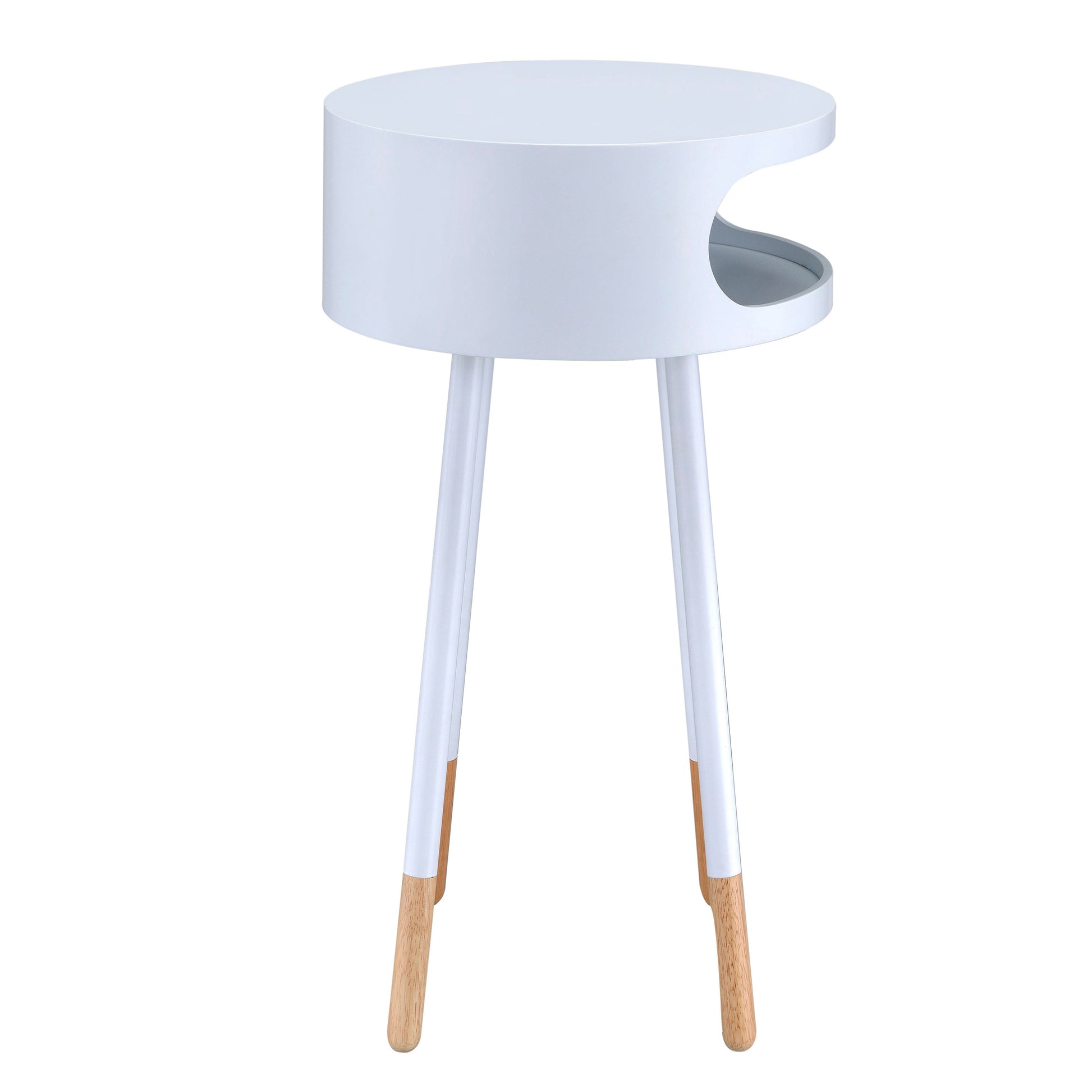 White And Natural Round 1 Shelf End Table White Primary Living Space Contemporary Shelves Round Wood Metal