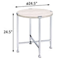 White Oak And Chrome End Table With X Shape Base White Silver White Primary Living Space Modern Round Wood Metal